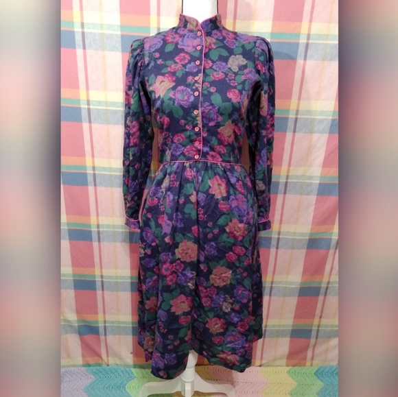 VTG LANZ Floral 80's Does Victorian Dress - Picture 2 of 5
